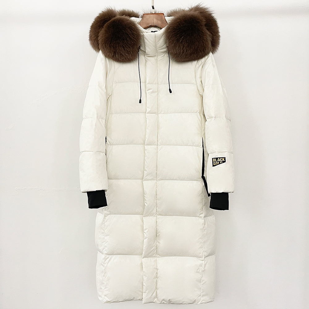 OFTBUY Natural Fox Fur Coat New Winter Clothes Women Fashion Long Hooded White Duck Down Overcoat Real Fur Puffer Jacket Female