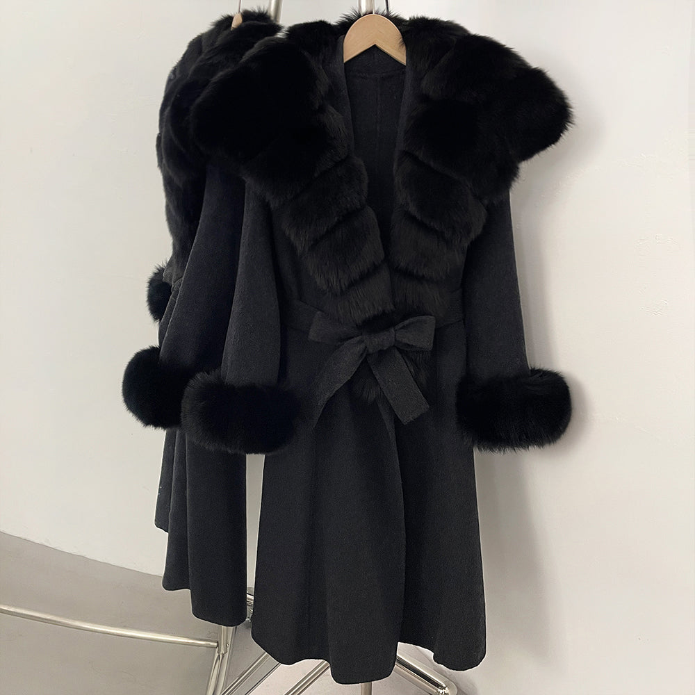 OFTBUY New Autumn Winter Warm Woolen Clothes Women Long Sleeves Cashmere Woolen Jacket Luxury Real Fox Fur 100% Wool Coat Female
