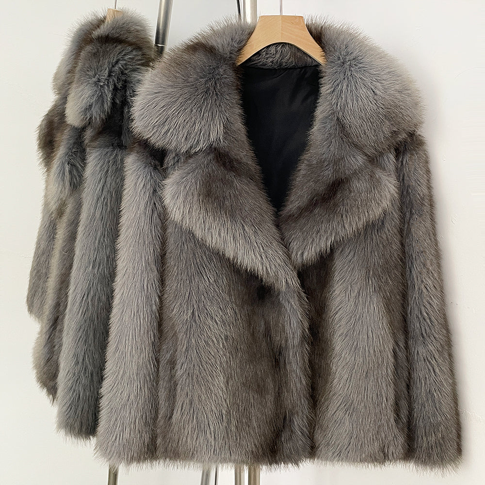 OFTBUY Chic Oversized Lapel Faux Fur Jacket - Premium Vegan Fur Winter Coat with Soft Texture