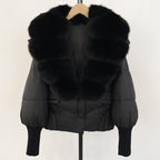 OFTBUY Big Natural Fox Fur Coat Women New Winter 90% White Duck Down Jacket Female Short Puffer Feather Coats Parkas