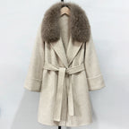 OFTBUY Fashion Female Luxury Cashmere Wool Jacket Autumn Winter Warm Natural Fox Fur Collar Women's Woolen Blends Coat