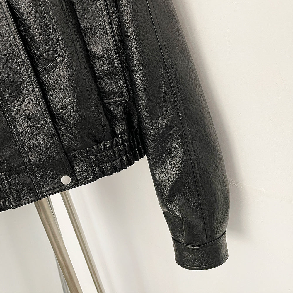 OFTBUY New Spring Autumn Short Top Clothes Women Fashion Pu Leather Jacket with Faux Fur Collar Biker Fake Leather Coat Female
