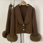 OFTBUY V-neck Single Breasted Woolen Jacket Short Real Fox Fur Wool Coat Women New Fashion Autumn Winter Top Clothes Female