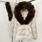 OFTBUY New Women's Duck Down Jacket with Large Real Fox Fur Hood Belted Waist Warm Winter Puffer Coat Lady Luxury Outerwear