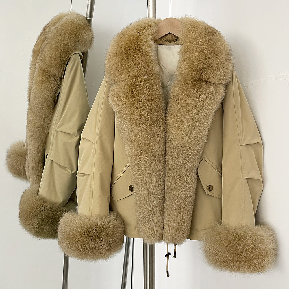 OFTBUY Fashion Big Real Fox Fur Collar Down Coat New Waterproof Autumn Winter Clothes Women Warm Fur Cuffs Puffer Jacket Female