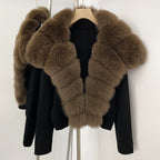 OFTBUY Women's Short Cardigan with Big Real Fox Fur Collar New Autumn Winter Knit Clothing Female Natural Fur Warm Sweater Lady
