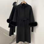 OFTBUY New Autumn Winter Knitted Sleeves Woolen Clothes Women High Collar Belt Real Fox Fur Wool Coat Female Alpaca Loose Jacket