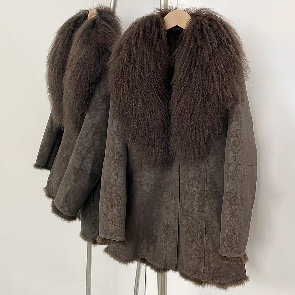 OFTBUY Medium Real Rabbit Fur Blend Coat Female New Winter Top Clothes Women Thickened Warm Natural Mongolia Sheep Fur Jacket