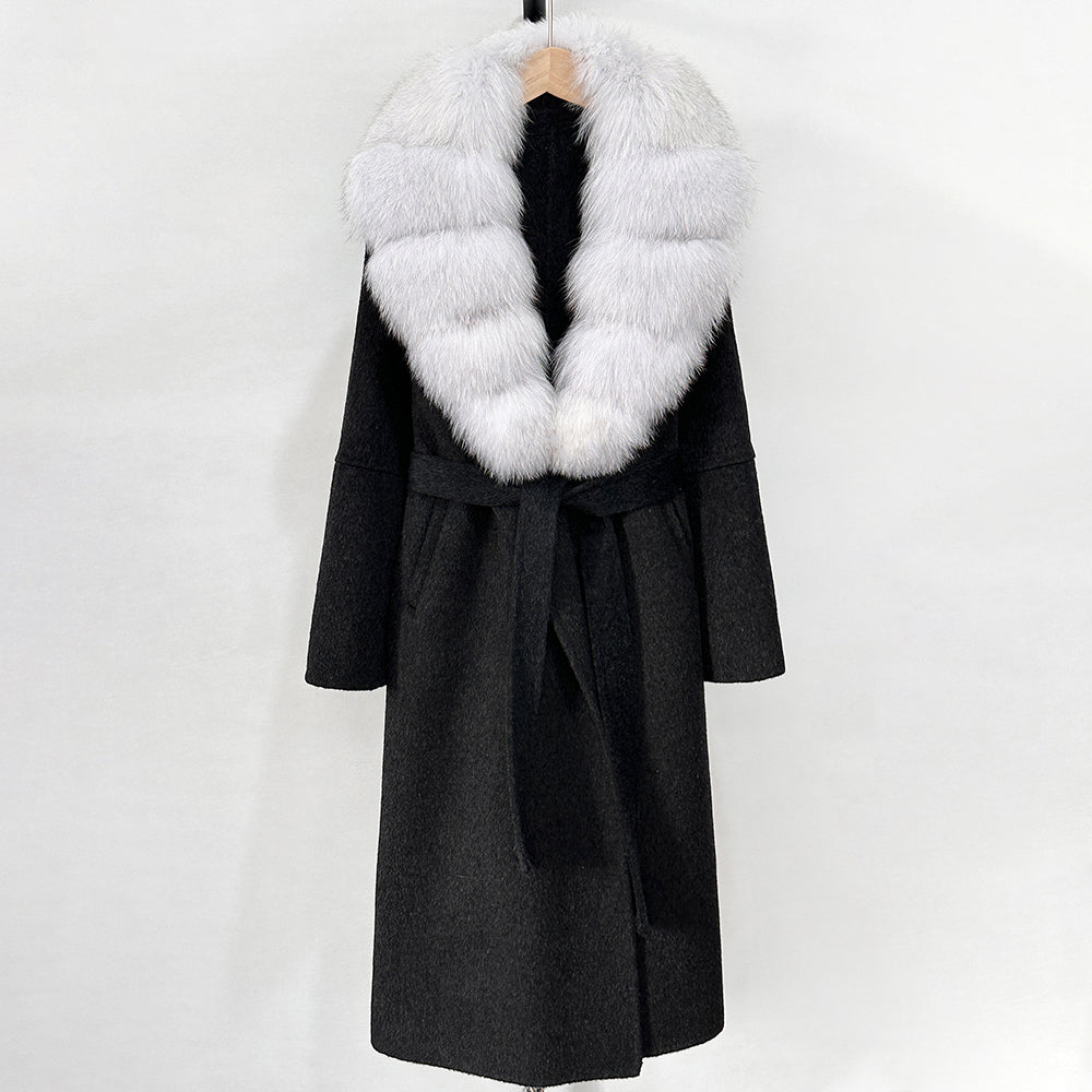 OFTBUY New Autumn Winter Top Clothes Female Long Big Real Fox Fur Collar Woolen Jacket Women Fashion Warm Cashmere Wool Coat