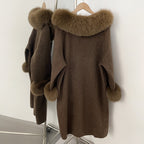 OFTBUY Pompoms Buttons Warm Winter Elegant Outerwear Female New Women's Double Face Wool Coat with Large Real Fox Fur Collar