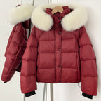 OFTBUY New Autumn Winter Top Clothing Women Tnickened Warm Fluffy Puffer Jacket Femlae Hooded Real Fox Fur Collar Down Caot