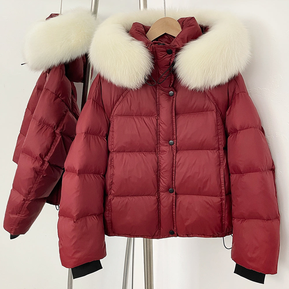 OFTBUY New Autumn Winter Top Clothing Women Tnickened Warm Fluffy Puffer Jacket Femlae Hooded Real Fox Fur Collar Down Caot