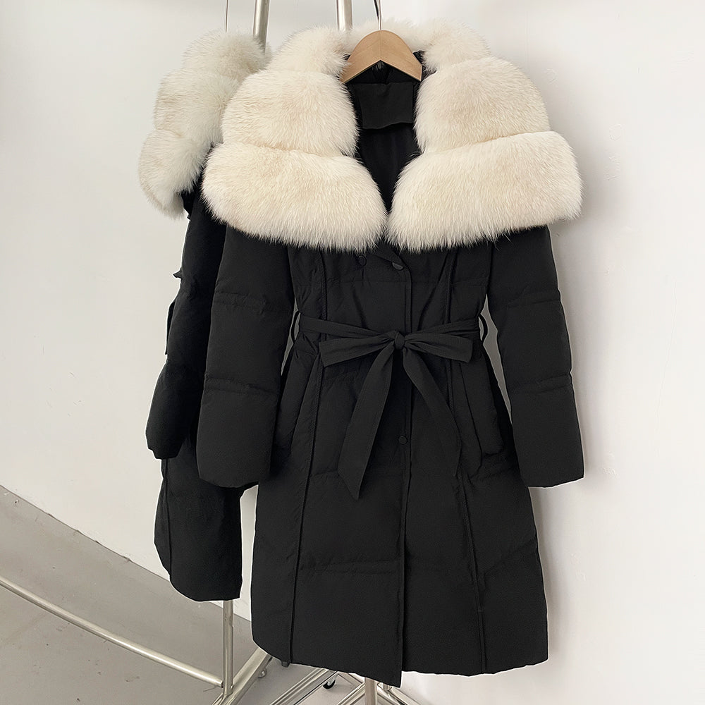 OFTBUY New Winter Thickened Clothes Women Long Big Natural Fox Fur Puffer Coat Female Real Fox Fur Fluffy White Duck Down Jacket