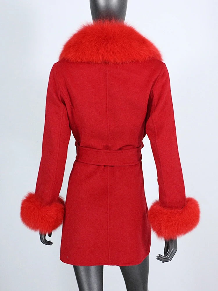 OFTBUY Double-sided Wool Coat Female New Autumn Winter Real Fox Fur Clothes Women Detachable Fur Cuffs Woolen Cashmere Jacket