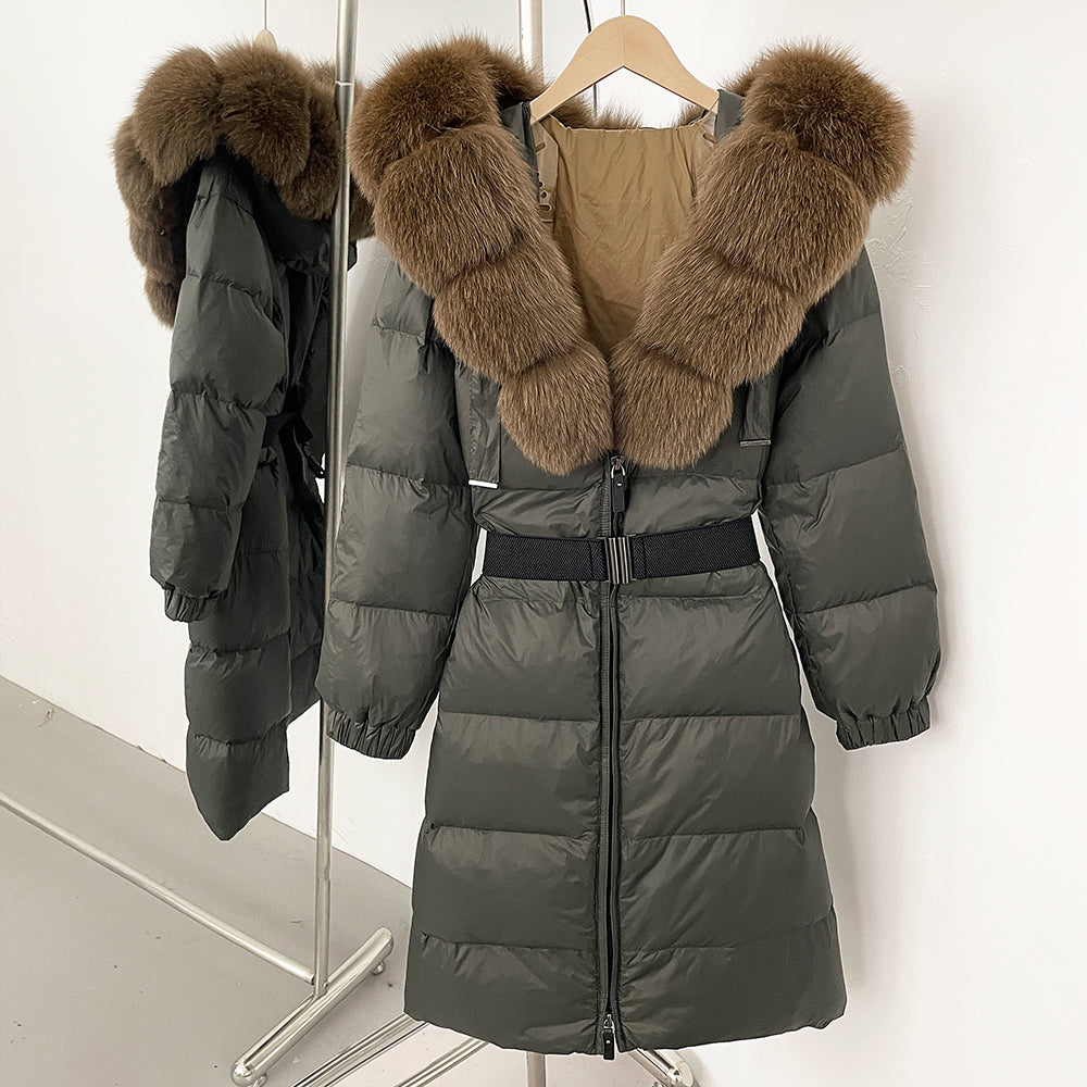 OFTBUY New Natural Thick Warm Duck Down Coat Female Long Winter Jacket Women Real Big Fox Fur Collar Belt Loose Puffer Parka