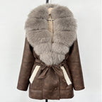 OFTBUY Large Natural Fox Fur Coat New Women Thick Warm Retro Faux Lamb Fur Jacket Belt Winter Female Parkas Outwear