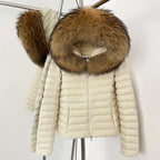 OFTBUY Hooded Slim Real Fox Fur Collar Fluffy Puffer Jacket Women New Winter Short Top Clothing Female Fur White Duck Down Coat