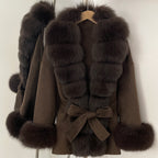 OFTBUY Big Natural Fox Fur Pinnacle 100% Wool Coat Female New Autumn Winter Clothes Women Belt Natural Fur Collar Woolen Jacket