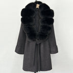 OFTBUY Natural Real Fox Fur Wool Blends Coat Women New Belt Pocket Winter Jacket Female Loose Woolen Outerwear Streetwear
