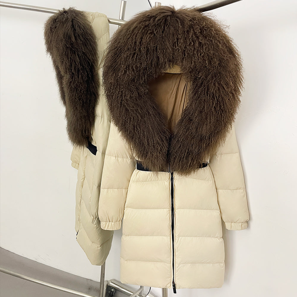 OFTBUY Warm Long Puffer Jacket Female New Winter Clothes Women Fashion Luxury Duck Down Coat with Real Mongolia Sheep Fur Collar