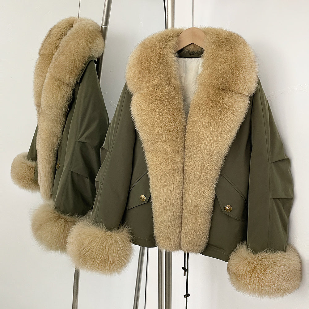 OFTBUY Fashion Big Real Fox Fur Collar Down Coat New Waterproof Autumn Winter Clothes Women Warm Fur Cuffs Puffer Jacket Female