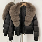 OFTBUY Real Fox Fur Collar Puffer Jacket Female New Winter Top Fluffy Clothing Thick Warm Natural Fur White Duck Down Coat Women