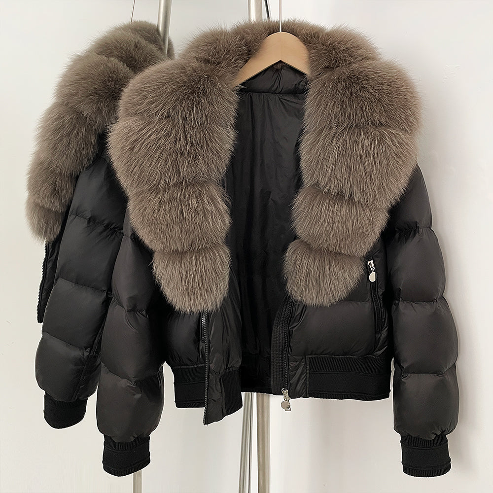 OFTBUY Real Fox Fur Collar Puffer Jacket Female New Winter Top Fluffy Clothing Thick Warm Natural Fur White Duck Down Coat Women