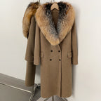 OFTBUY Woolen Coat Female Women's Luxury Double-Faced Wool Jacket Winter Oversize Real Fox Fur Double Breasted Elegant Outerwear