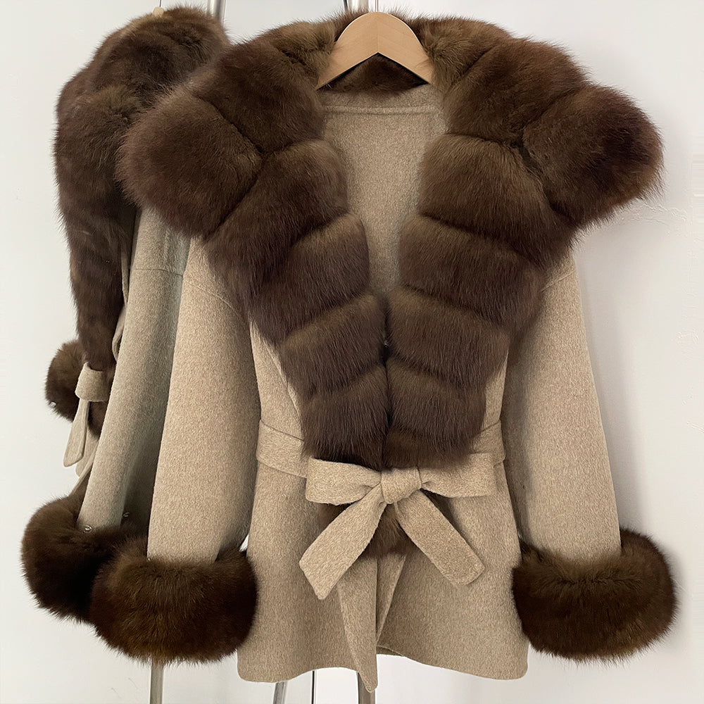 OFTBUY Luxury Real Fox Fur 100% Wool Coat Female New Autumn Winter Warm Woolen Clothes Women Long Sleeves Cashmere Woolen Jacket