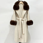 OFTBUY Belted Warm Winter Elegant Fashion Outerwear New Women's Double-Faced Wool Coat with Real Fox Fur Collar and Cuffs