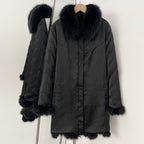 OFTBUY 2-in-1 Reversible Luxury Jacket - 100% Real Fox Fur Coat & Windproof Winter Parka