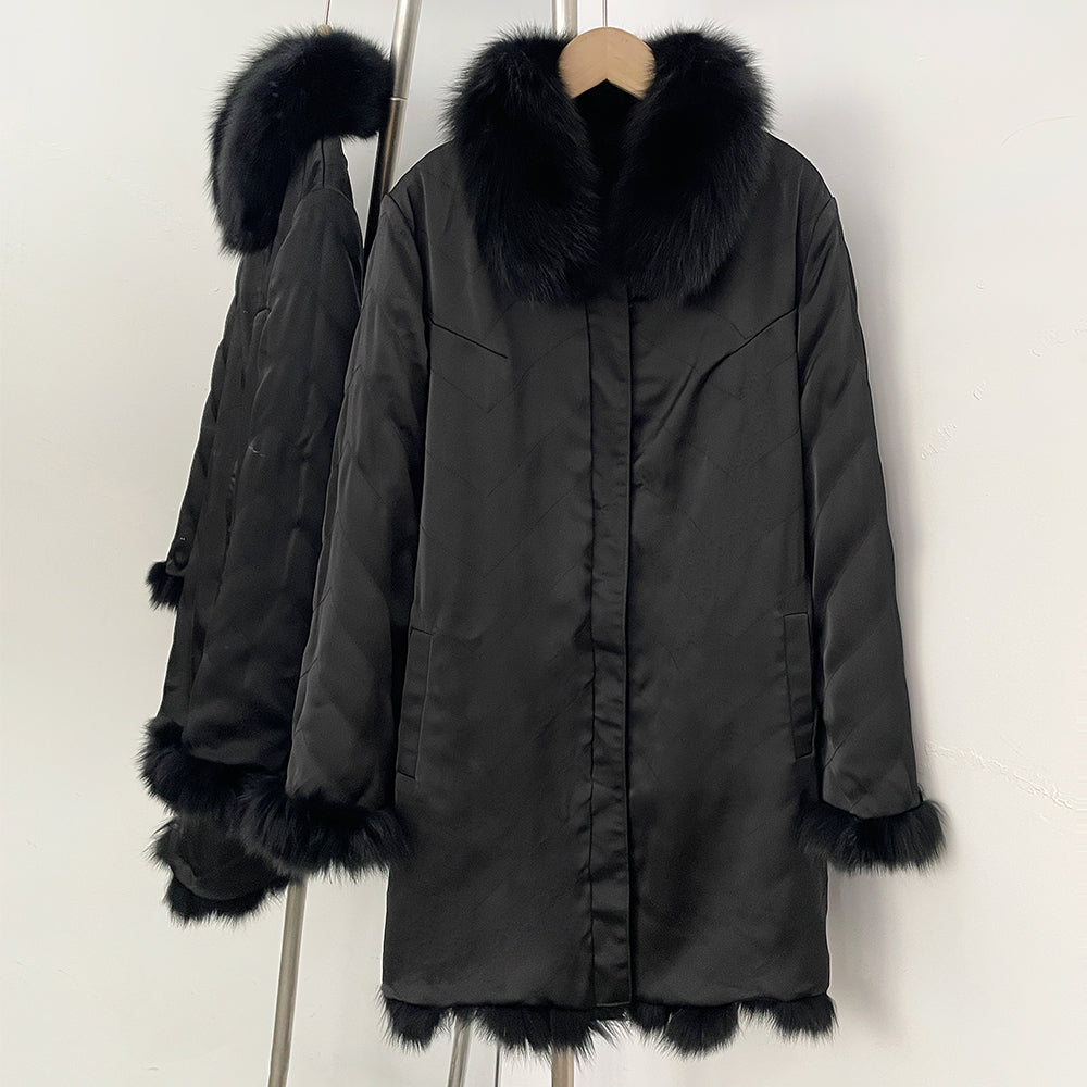 OFTBUY 2-in-1 Reversible Luxury Jacket - 100% Real Fox Fur Coat & Windproof Winter Parka