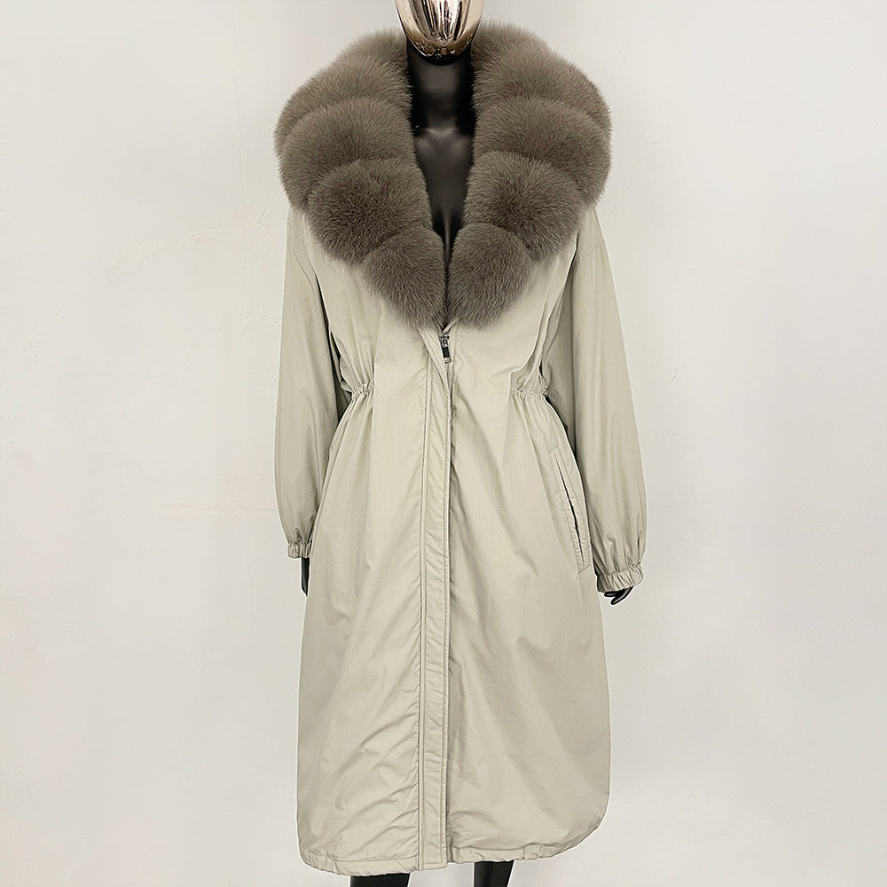 OFTBUY New Zipper Autumn Winter Clothes Women Natural Fox Fur Collar Goose Down Coat Long Warm Thickened Real Fur Puffer Jacket