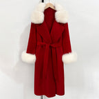 OFTBUY Belted Long Warm Winter Elegant Fashion Outerwear New Women's Double-Faced Wool Coat with Real Fox Fur Collar and Cuffs