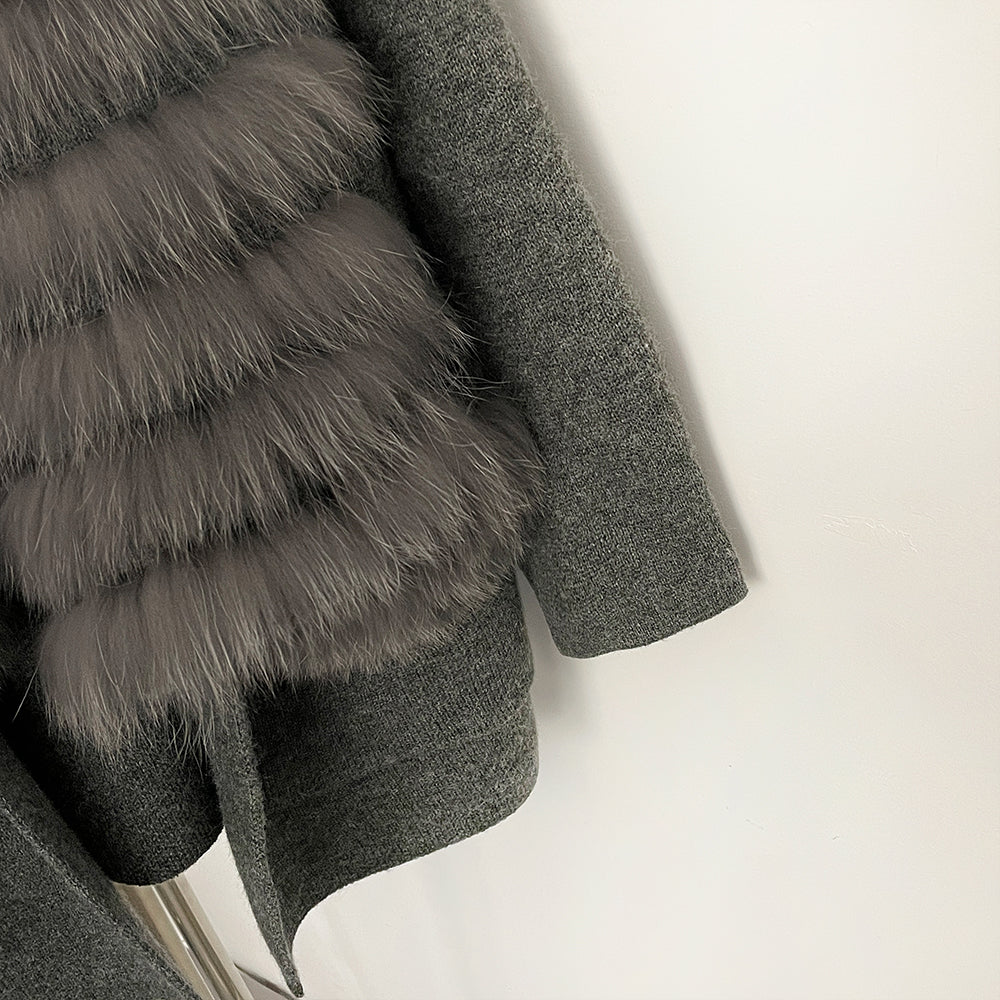 OFTBUY Elegant Cardigan Sweater New Women's Knit Coat with Real Fox Fur Loose Fit Pockets Warm Winter Fashion Cardigan Female