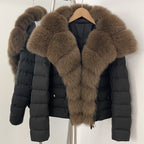 OFTBUY Real Fox Fur Collar Drawstring Waist Duck Down Puffer Coat New Women's Short Down Jacket Winter Luxury Outerwear