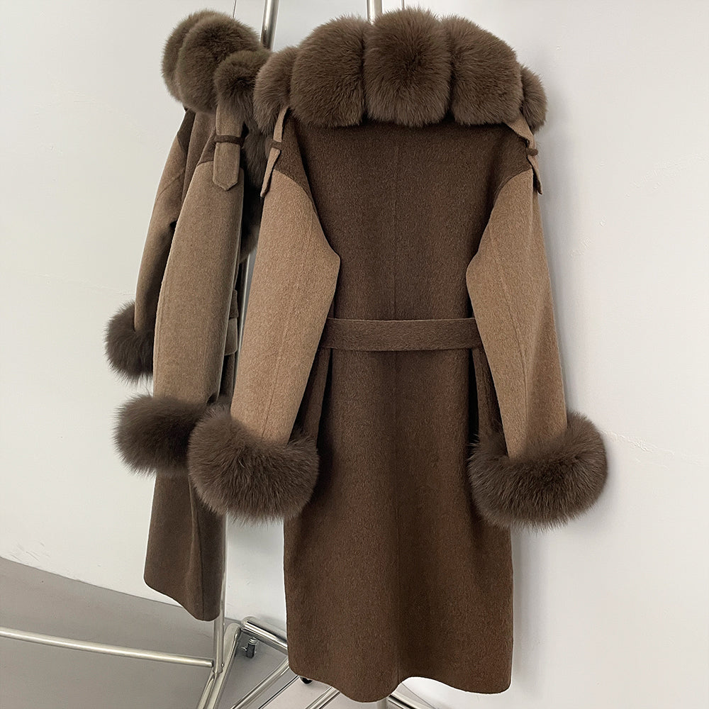 OFTBUY Patchwork Double-faced Cashmere Wool Jacket Real Fox Fur Collar Woolen Coat Female New Fashion Fur Winter Clothes Women
