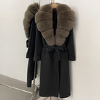 OFTBUY Belted Elegant Warm Outerwear Coat Female Women's Luxury Double-Faced Wool Jacket Winter Oversized Real Fox Fur Collar