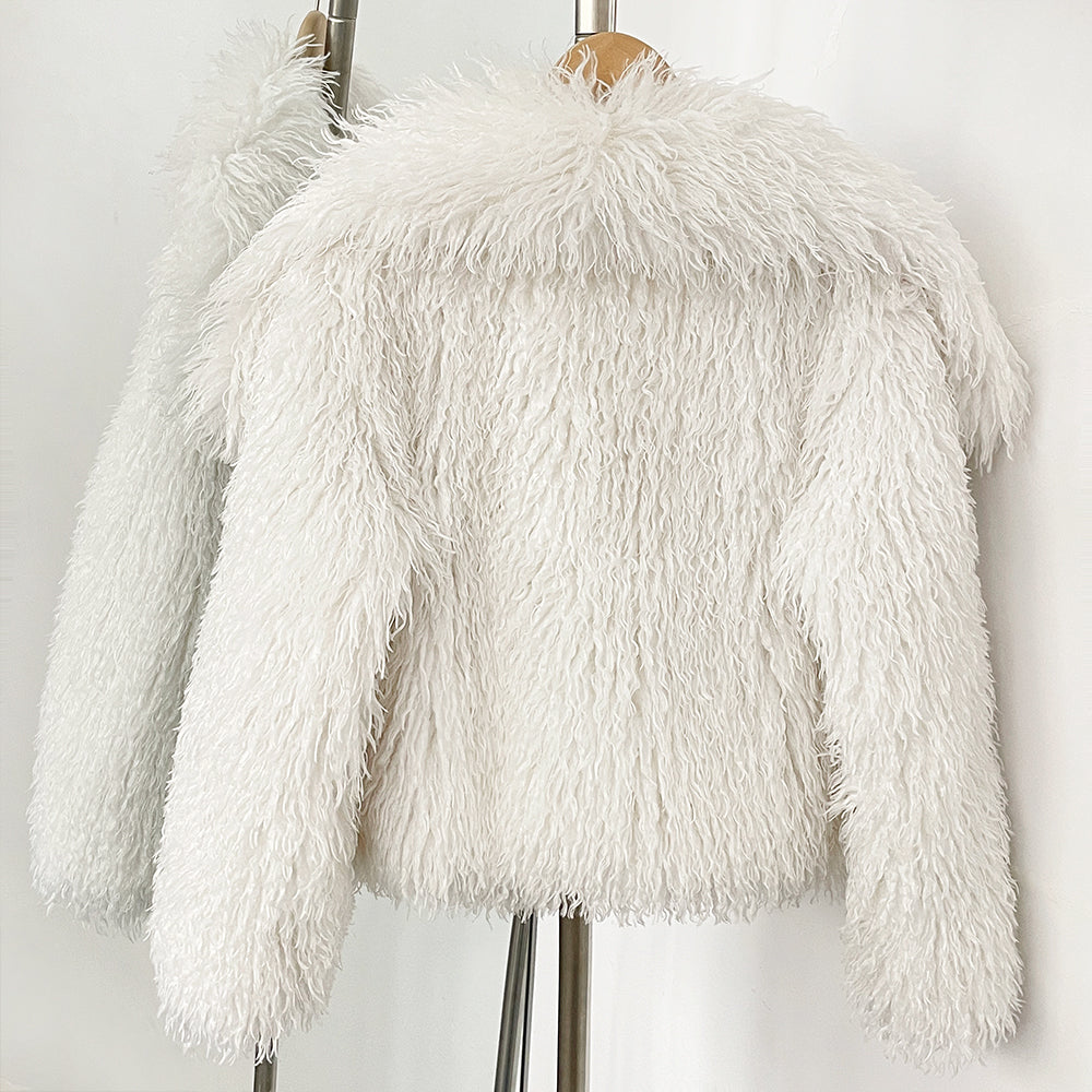 OFTBUY New Autumn Winter Clothes Women Fashion Big Collar Artificial Mongolia Sheep Fur Jacket Luxury Faux Fur Coat Fake Fur Overcoat