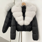 OFTBUY New Puffer Jacket Women with Large Natural Fox Fur Collar Short Fluffy Thick Parkas Female 90% White Duck Down Coat Lady