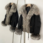 OFTBUY Fashion Warm White Duck Down Real Fur Top Clothes Female Big Natural Fox Fur Collar Coat New Autumn Winter Jacket Women