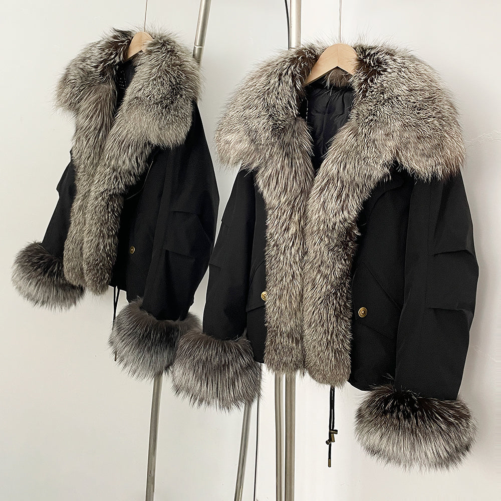 OFTBUY Fashion Warm White Duck Down Real Fur Top Clothes Female Big Natural Fox Fur Collar Coat New Autumn Winter Jacket Women