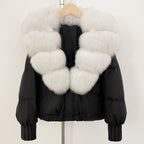 OFTBUY Luxury 90% Duck Down Puffer Jacket with Oversized Real Fox Fur Collar - Short Tiered Winter Coat