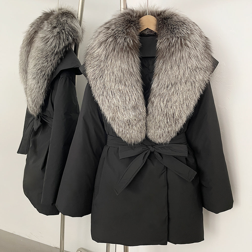 OFTBUY Natural Fox Fur Collar Fluffy Puffer Jacket Women Thickened Warm Real Fur White Duck Down Coat New Winter Parke Outerwear