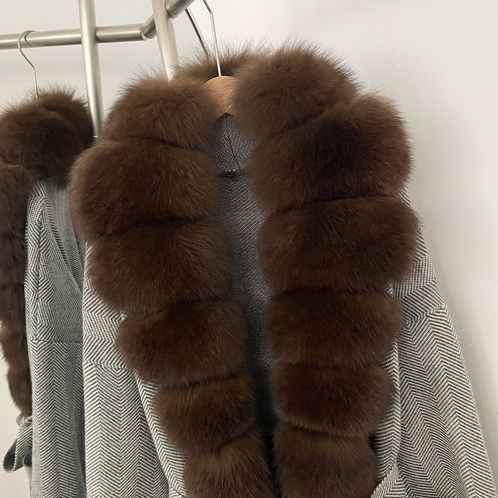 OFTBUY Trim Belted Warm Winter Coat Elegant Fashion Outerwear Female Long Sweater New Women's Knit Coat with Full Real Fox Fur