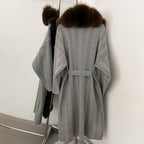 OFTBUY 2025 New Women's Knit Coat with Full Real Fox Fur Trim Belted Warm Winter Elegant Fashion Outerwear Female Long Sweater