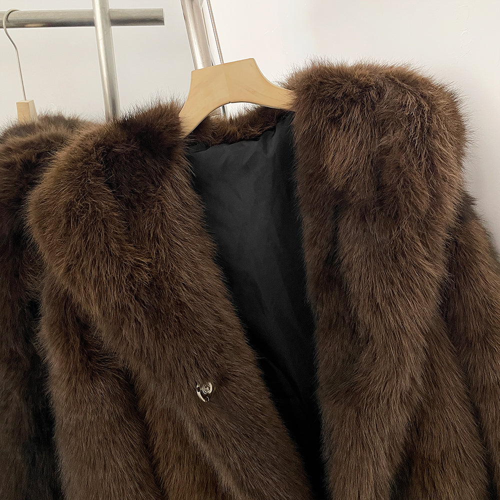OFTBUY Luxury Hooded Faux Fur Jacket - Premium Vegan Silver Fox Style Cropped Winter Coat