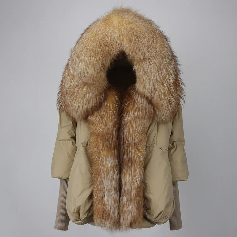 OFTBUY Hooded Natural Thick Winter Jacket Women Outerwear Real Fox Fur Coat Woman Warm Loose Oversize Duck Down Coat Streetwear