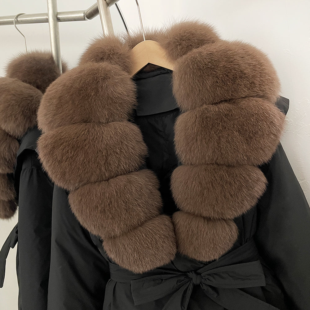 OFTBUY Natural Fox Fur Collar Fluffy Puffer Jacket Women Thickened Warm Real Fur White Duck Down Coat New Winter Parke Outerwear