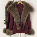 OFTBUY cardigan women Sweater Female New Women's Knit Coat with Real Fox Fur collar Belt Luxury Warm Winter Fashion Outerwear